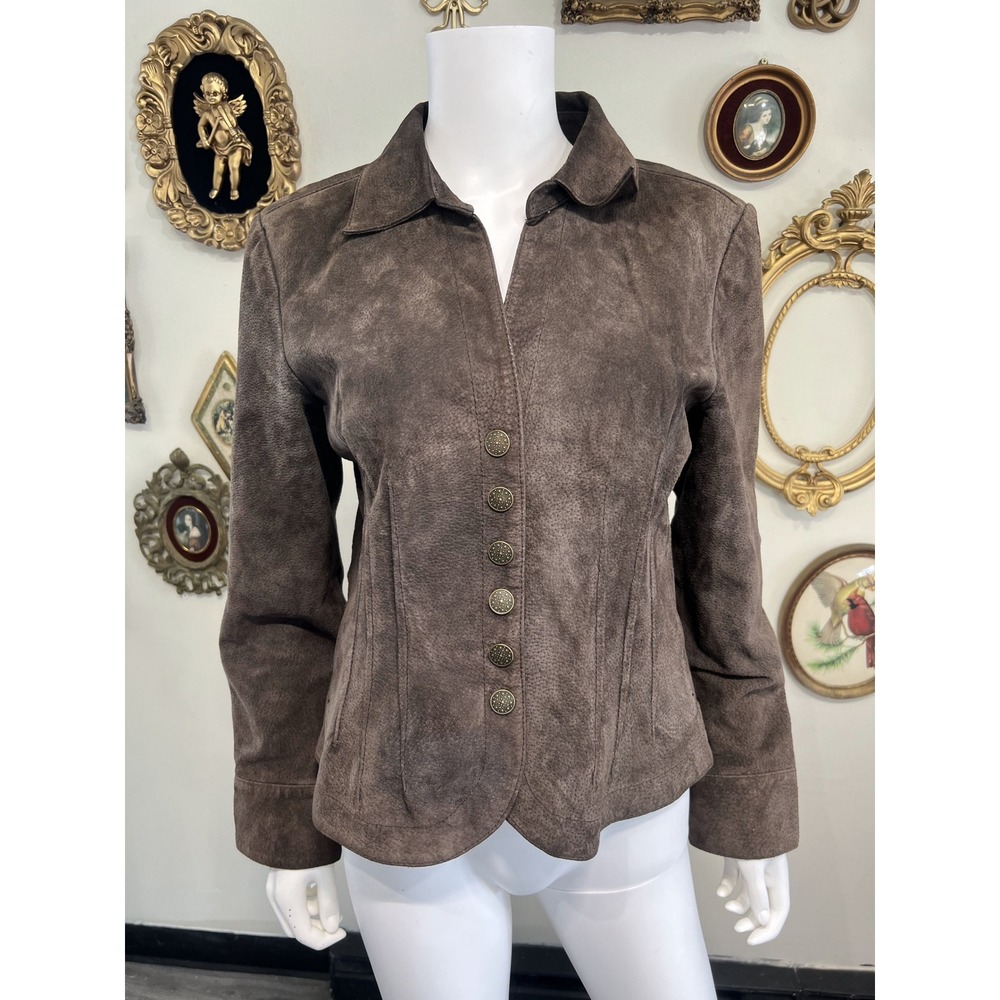 Vintage Brown Suede Leather Button-Front Jacket Size M
